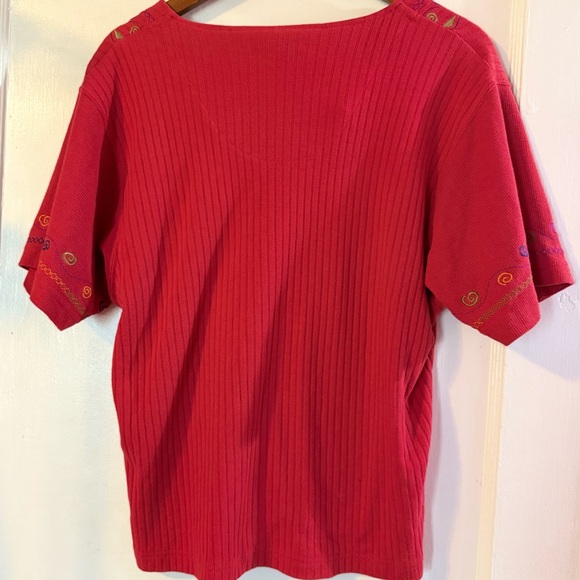 Red Ribbed Top with Embroidered spirals - Picture 2 of 3